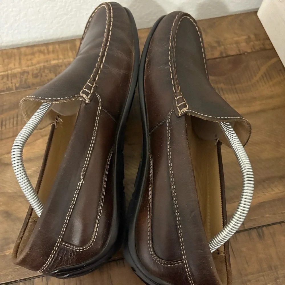 Ecco Mens US 10-10.5 EU 44 Genuine Brown Leather Moc Toe Slip On Driving Loafers